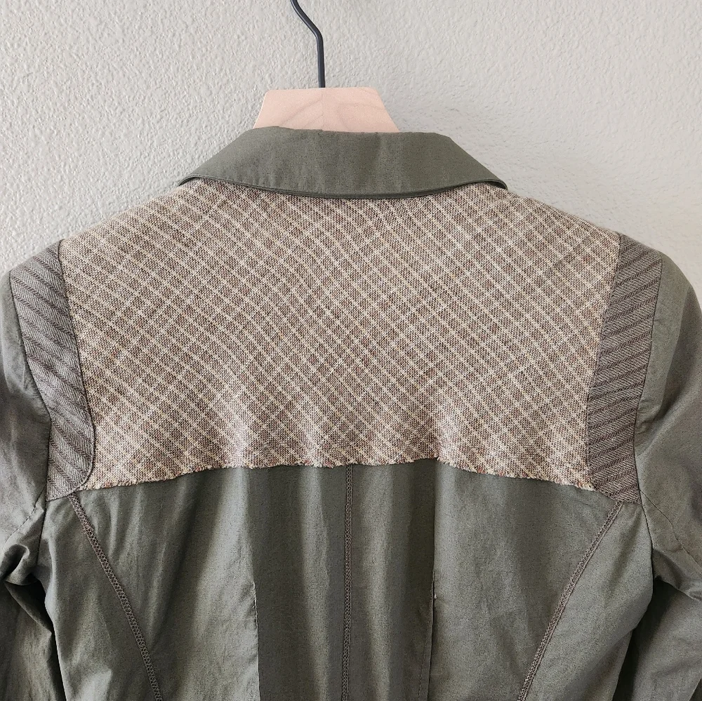 Vintage Y2K L.A.M.B. Jacket Size 4 Gwen Stefani Olive Green Plaid Cotton Linen - Picture 5 of 16